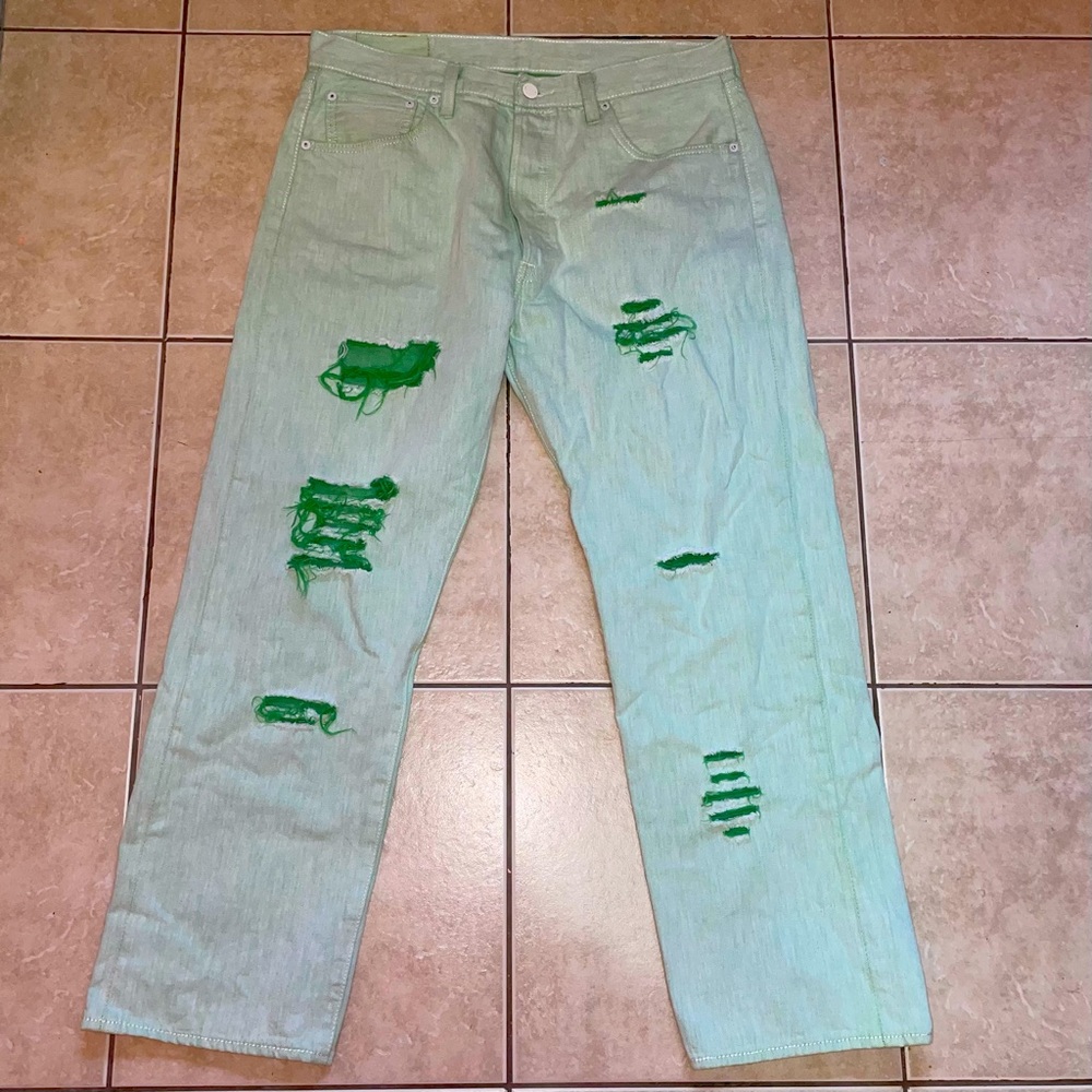 Levi’s 501 Men's Jeans Button Fly Green Denim Straight Fit 36x30 (Actual 34x27)